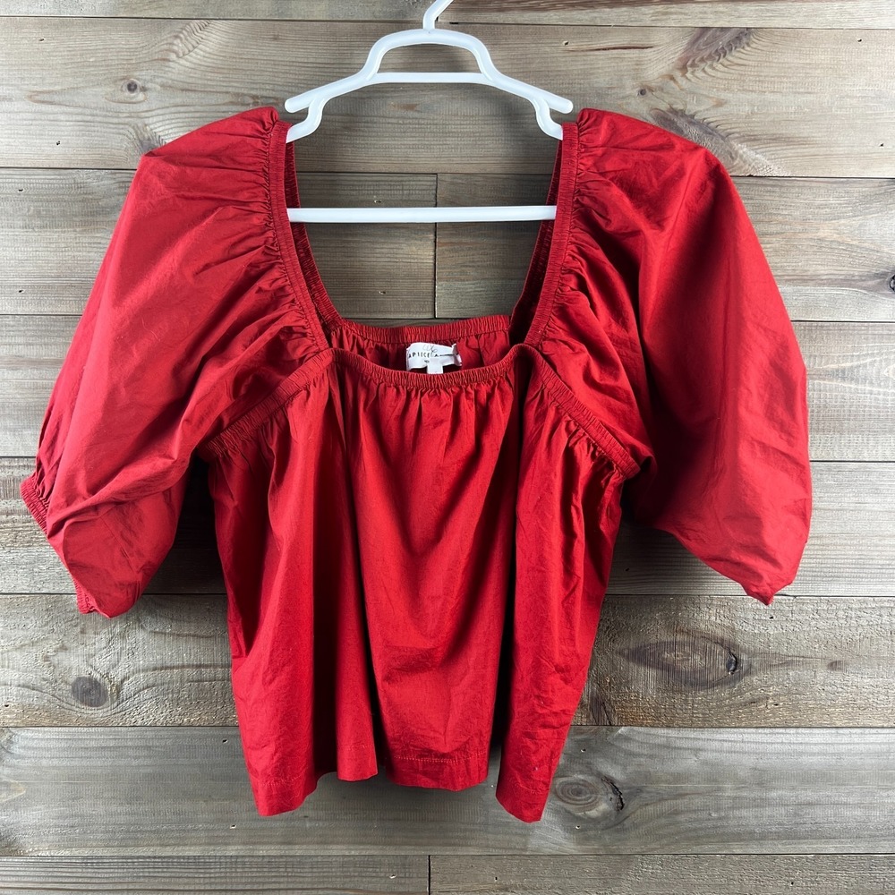 Apiece Apart Red Puff Sleeve Peasant Blouse